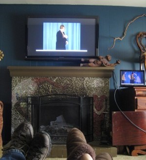 Cathy & Bill Soquel, CA Sitting on our living room couch, participating in the Abraham workshop! We hooked my laptop...